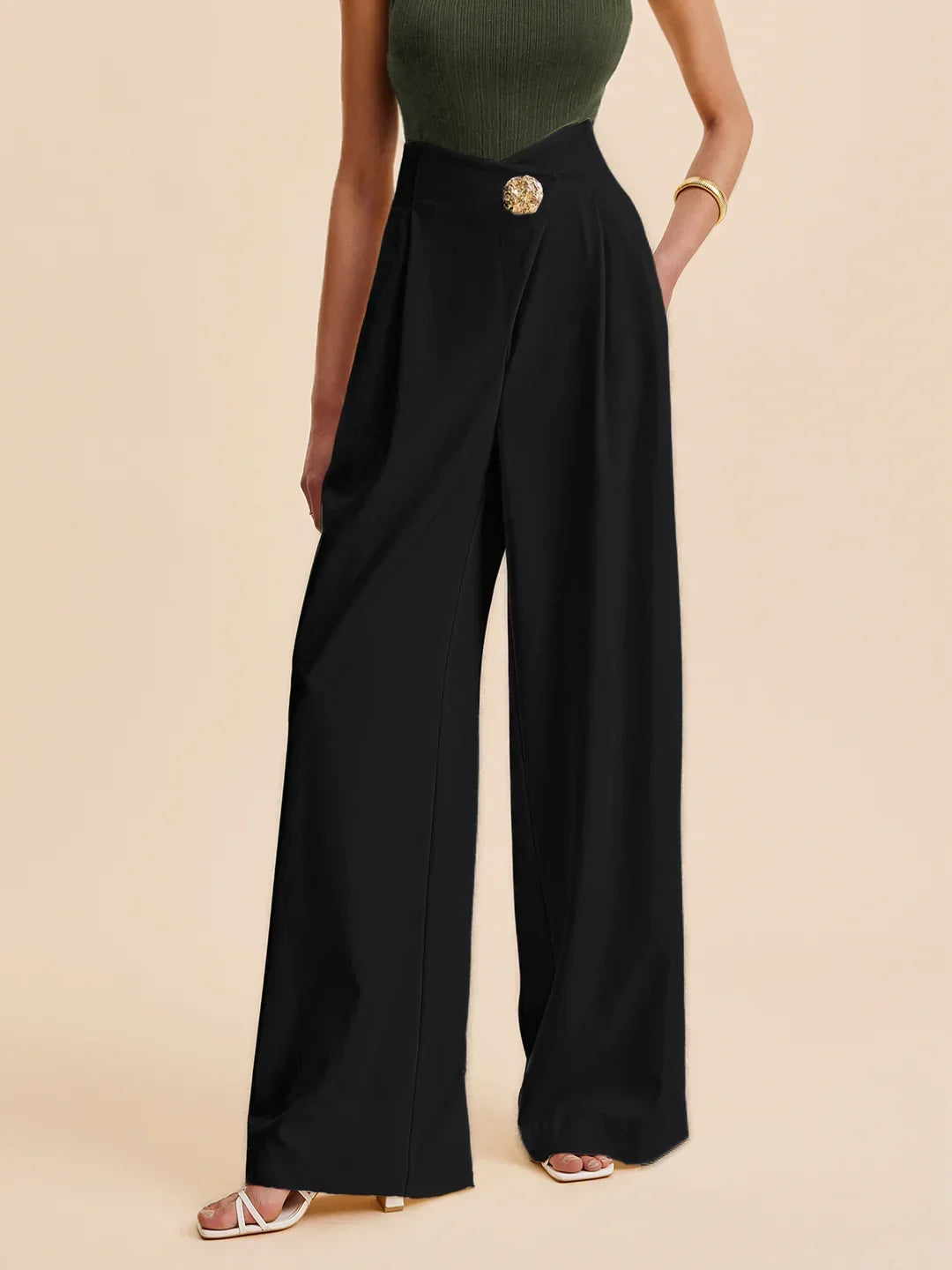 Women's Embellished High-Waist Wide-Leg Tailored Trousers