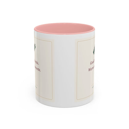 STAPLE Good Friends, Warm Moments 11 oz mug in Pink, wrap view; digital Printify mockup.