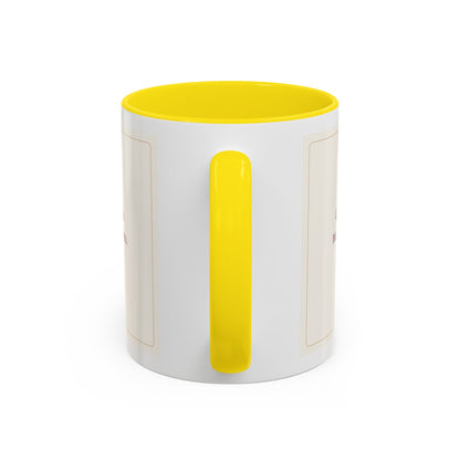 STAPLE Good Friends, Warm Moments 11 oz mug in Yellow, handle view; digital Printify mockup.