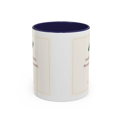 STAPLE Good Friends, Warm Moments 11 oz mug in Navy, wrap view; digital Printify mockup.