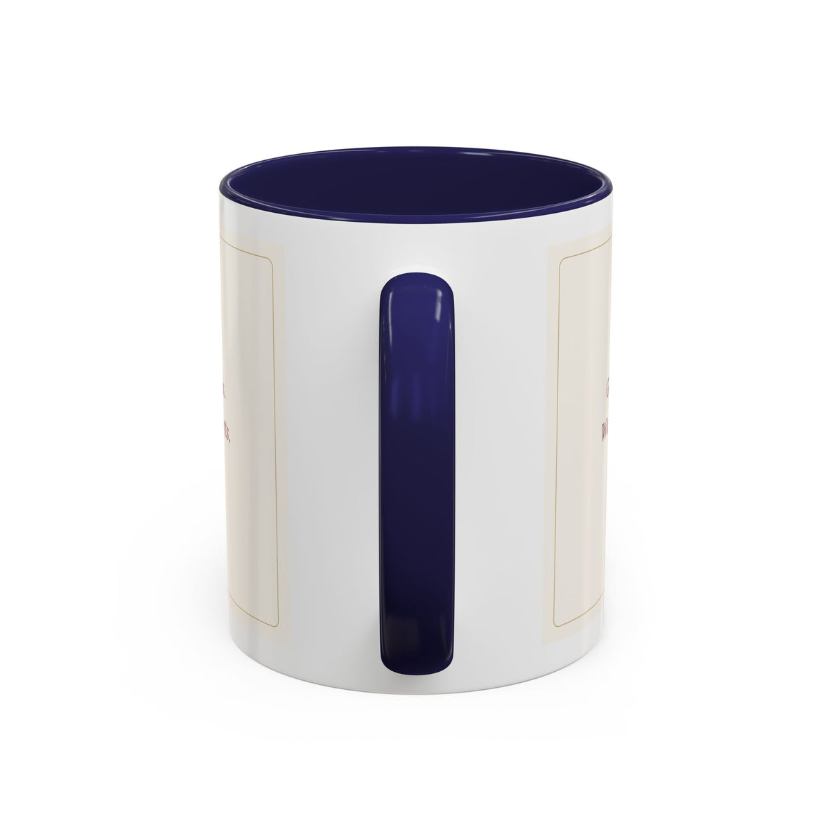 STAPLE Good Friends, Warm Moments 11 oz mug in Navy, handle view; digital Printify mockup.