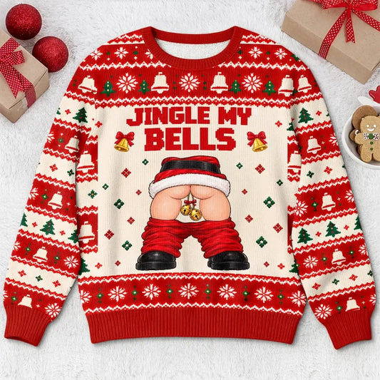 Jingle My Bells Christmas sweatshirt with Santa illustration, front view