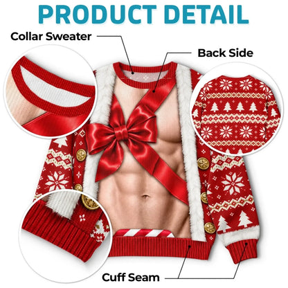 Christmas bow sweatshirt collar, front, back and cuff details