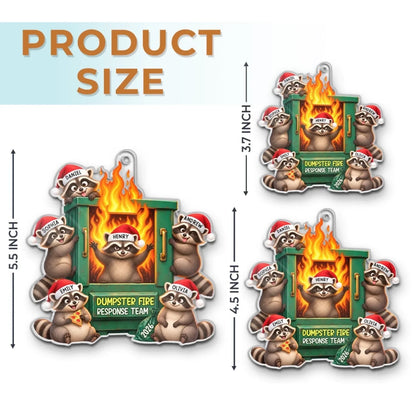 Raccoon ornament size guide showing 3.7, 4.5 and 5.5 inch heights