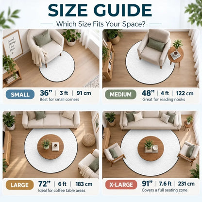 Round mat diameter guide: 36, 48, 72 and 91 inches