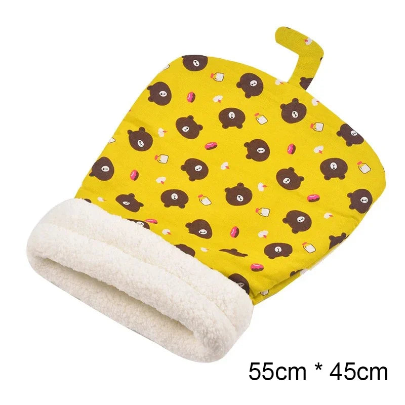 Yellow cat sleeping bag with bear print
