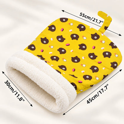 Cat sleeping bag dimensions shown as 55 by 45 cm with 30 cm opening width