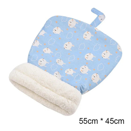 Blue cat sleeping bag with white animal print