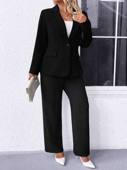 Women's Plus Size Navy Notched Collar Blazer - Professional Workwear and Casual Outerwear
