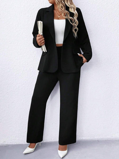 Women's Plus Size Navy Notched Collar Blazer - Professional Workwear and Casual Outerwear