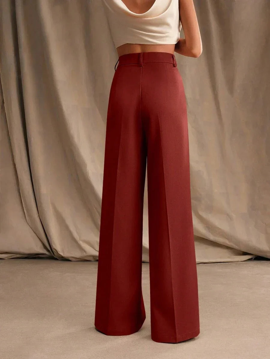 Women's High-Waisted Wide-Leg Pleated Trousers with Zipper Closure