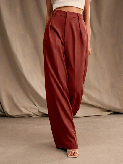 Women's High-Waisted Wide-Leg Pleated Trousers with Zipper Closure