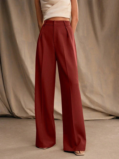 Women's High-Waisted Wide-Leg Pleated Trousers with Zipper Closure
