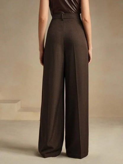 Women's High-Waisted Wide-Leg Pleated Trousers with Zipper Closure