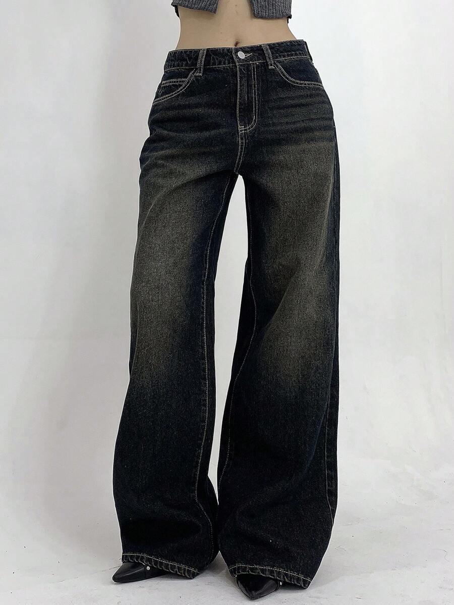 Women's Low Waist Straight Leg Denim Jeans