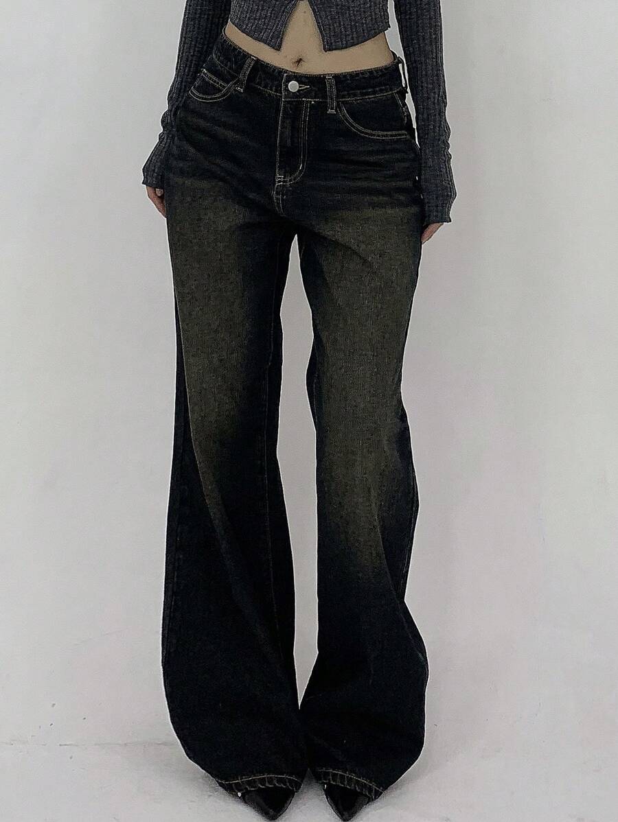 Women's Low Waist Straight Leg Denim Jeans
