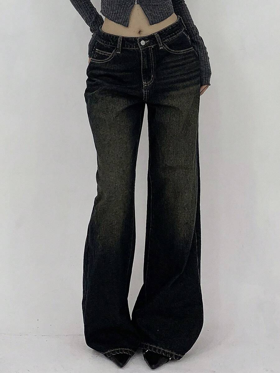 Women's Low Waist Straight Leg Denim Jeans