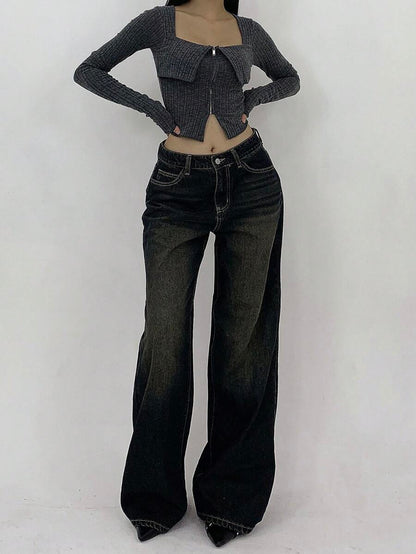 Women's Low Waist Straight Leg Denim Jeans
