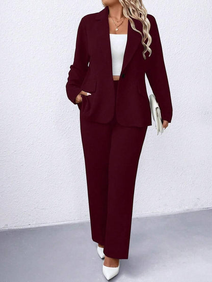 Women's Plus Size Navy Notched Collar Blazer - Professional Workwear and Casual Outerwear