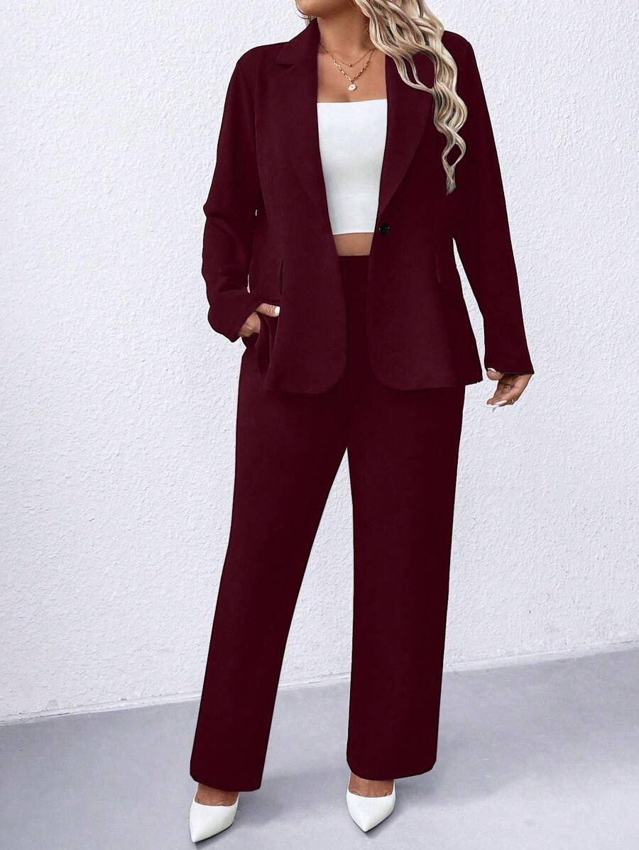 Women's Plus Size Navy Notched Collar Blazer - Professional Workwear and Casual Outerwear