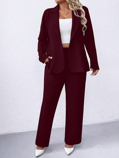 Women's Plus Size Navy Notched Collar Blazer - Professional Workwear and Casual Outerwear