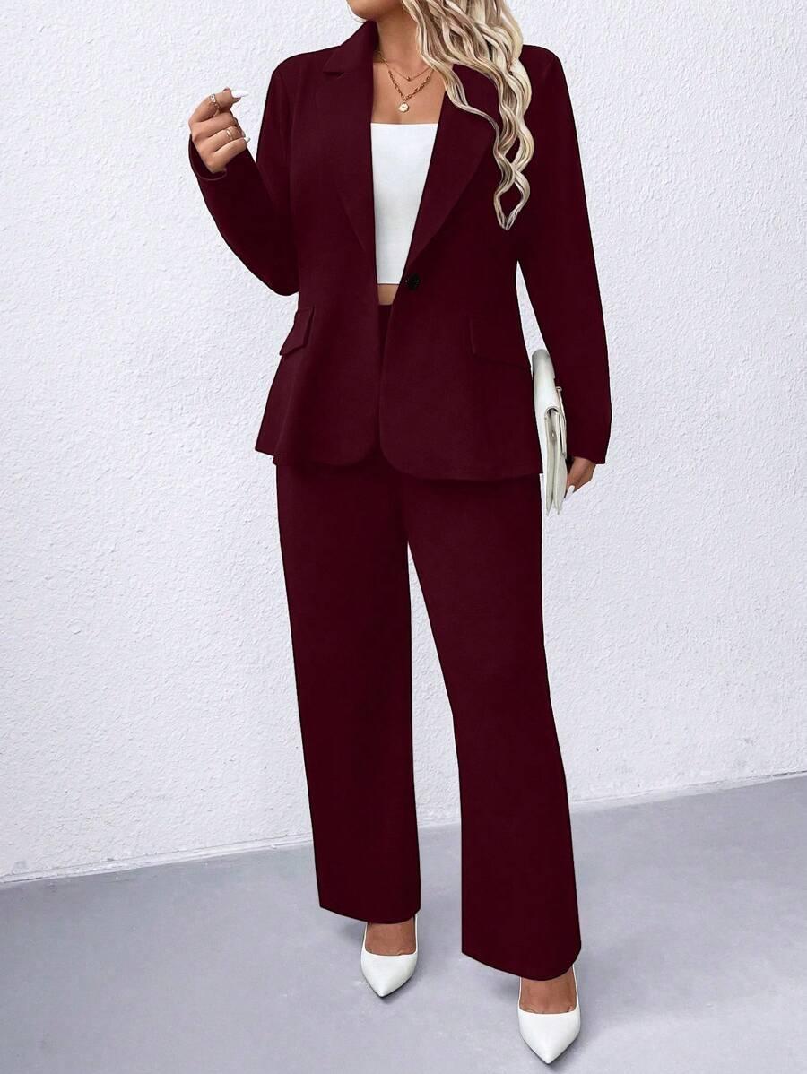 Women's Plus Size Navy Notched Collar Blazer - Professional Workwear and Casual Outerwear