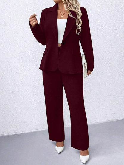 Women's Plus Size Navy Notched Collar Blazer - Professional Workwear and Casual Outerwear