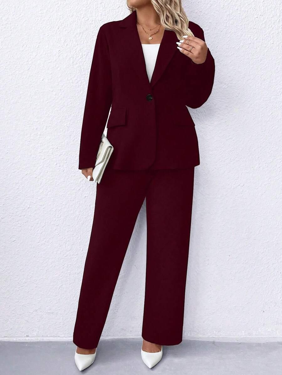 Women's Plus Size Navy Notched Collar Blazer - Professional Workwear and Casual Outerwear