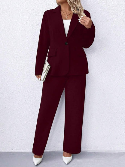 Women's Plus Size Navy Notched Collar Blazer - Professional Workwear and Casual Outerwear