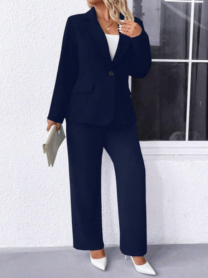 Women's Plus Size Navy Notched Collar Blazer - Professional Workwear and Casual Outerwear