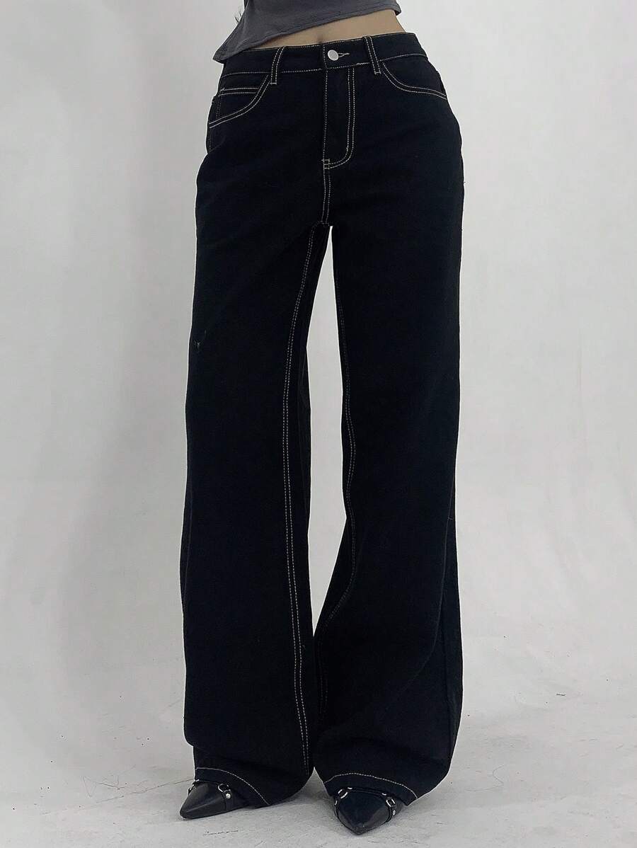 Women's Low Waist Straight Leg Denim Jeans