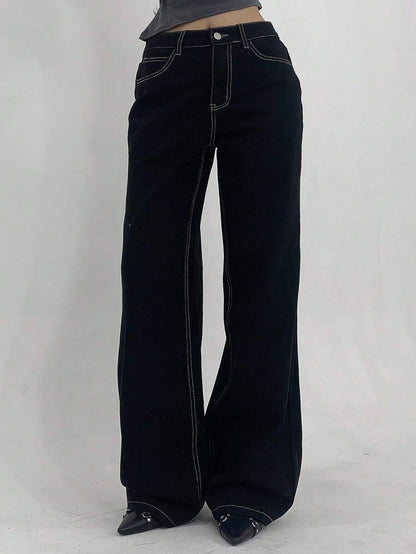 Women's Low Waist Straight Leg Denim Jeans