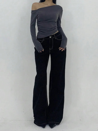 Women's Low Waist Straight Leg Denim Jeans