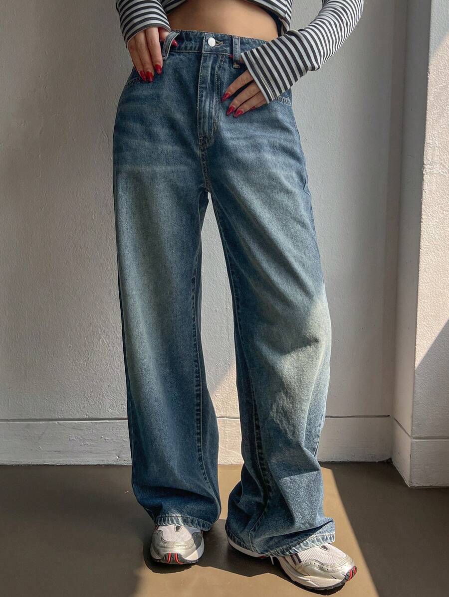 Women's Low Waist Straight Leg Denim Jeans