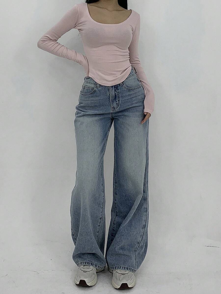 Women's Low Waist Straight Leg Denim Jeans