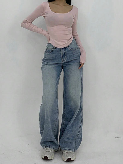 Women's Low Waist Straight Leg Denim Jeans