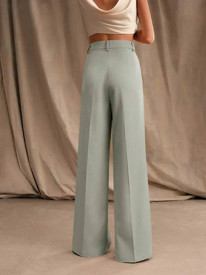 Women's High-Waisted Wide-Leg Pleated Trousers with Zipper Closure