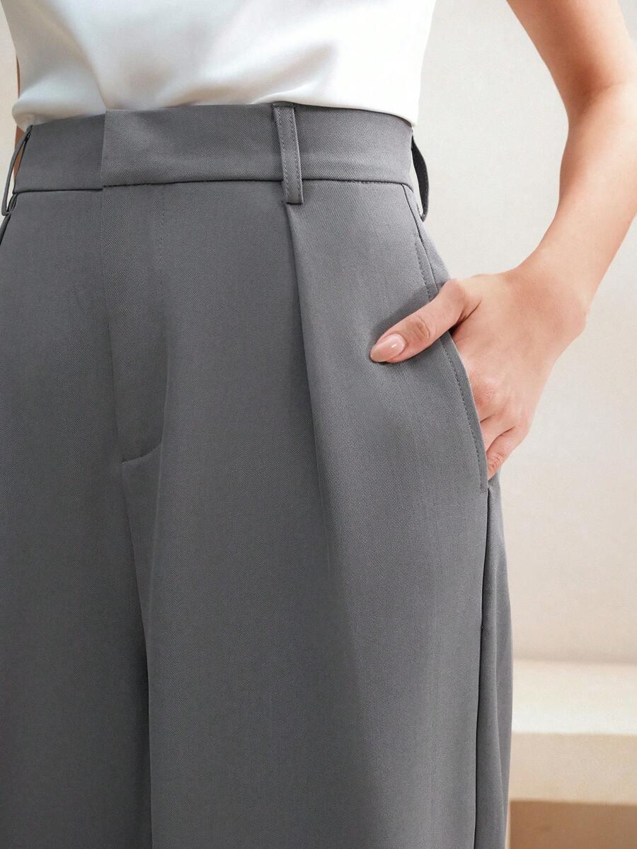 Women's High-Waisted Wide-Leg Pleated Trousers with Zipper Closure