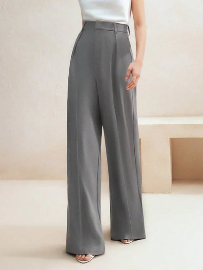 Women's High-Waisted Wide-Leg Pleated Trousers with Zipper Closure