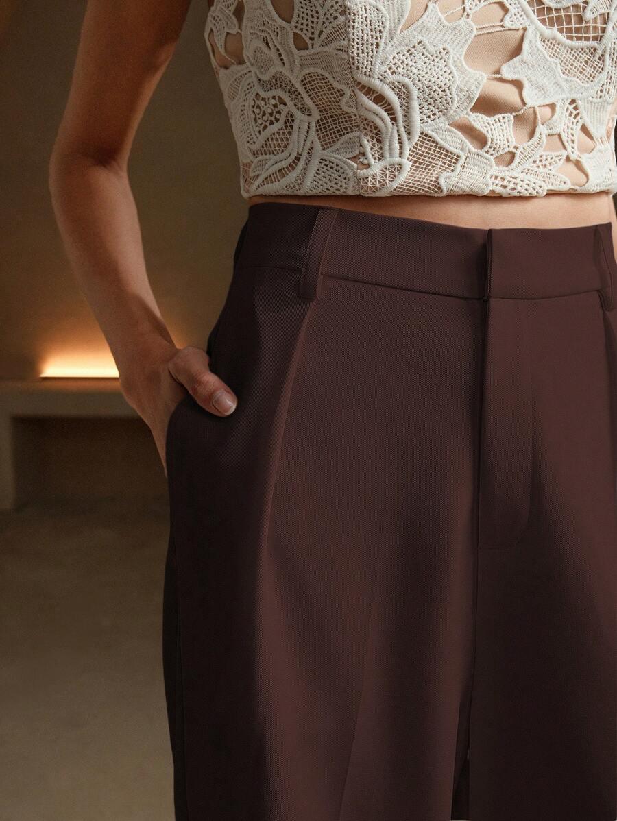 Women's High-Waisted Wide-Leg Pleated Trousers with Zipper Closure