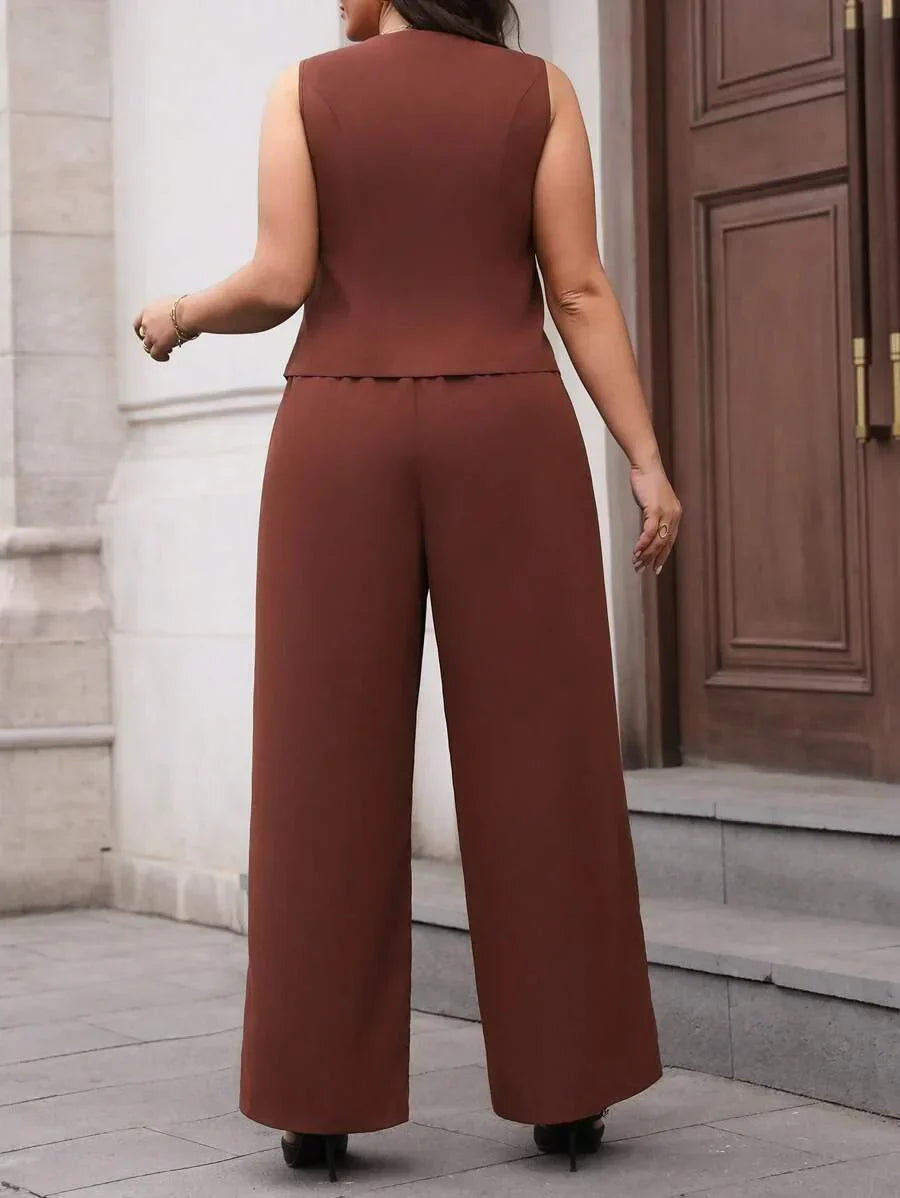 Elegant Plus Size Black Waistcoat and Trousers Suit Set