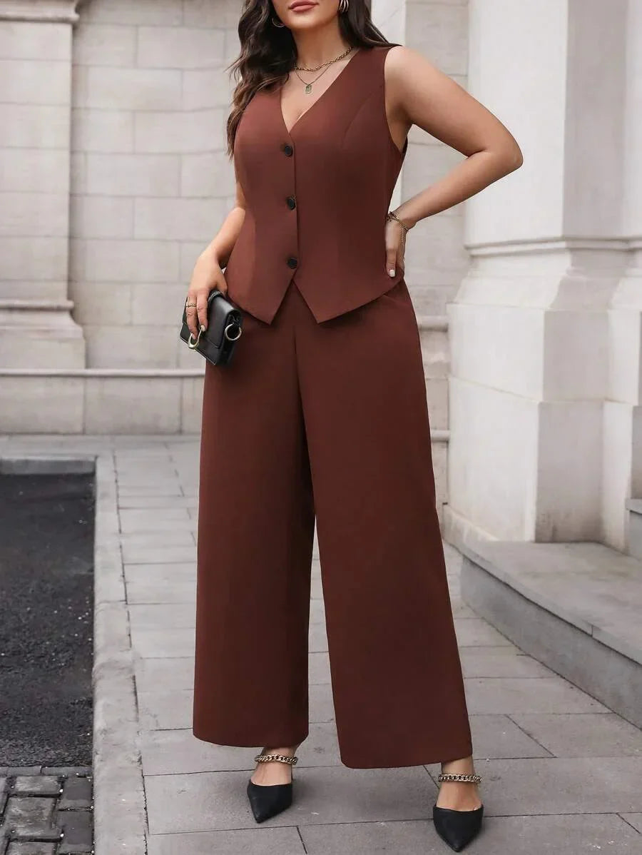 Elegant Plus Size Black Waistcoat and Trousers Suit Set