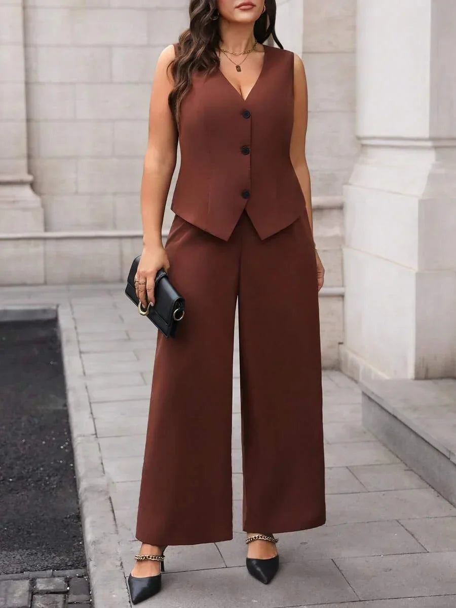 Elegant Plus Size Black Waistcoat and Trousers Suit Set