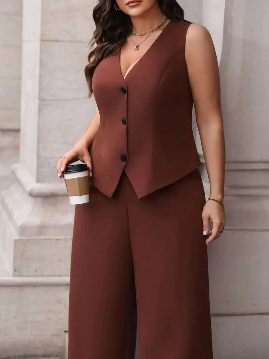 Elegant Plus Size Black Waistcoat and Trousers Suit Set