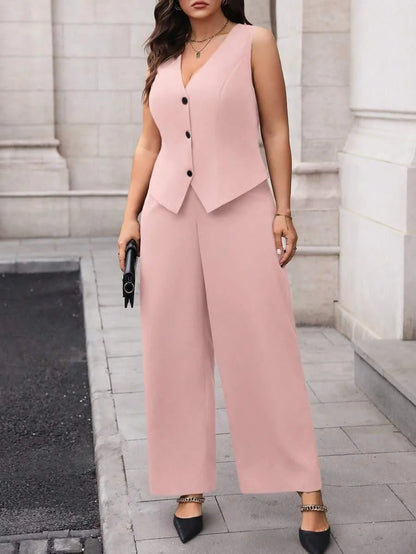 Elegant Plus Size Black Waistcoat and Trousers Suit Set