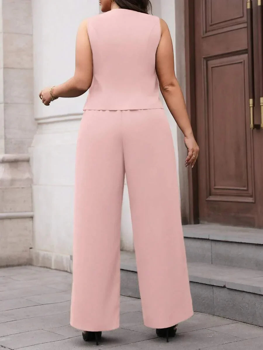 Elegant Plus Size Black Waistcoat and Trousers Suit Set