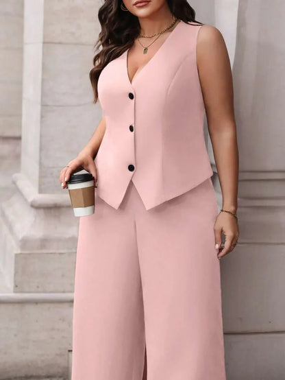 Elegant Plus Size Black Waistcoat and Trousers Suit Set