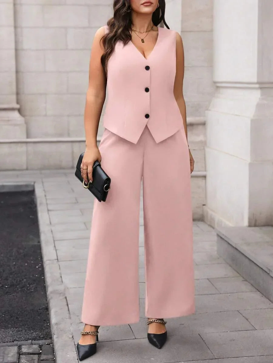Elegant Plus Size Black Waistcoat and Trousers Suit Set