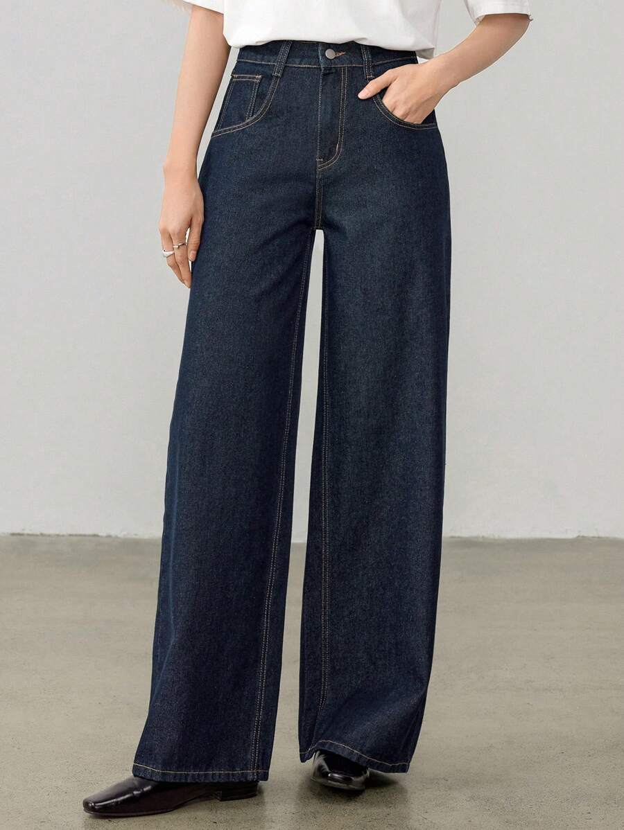 Women's Tall Mid-Rise Loose Straight Leg Denim Jeans