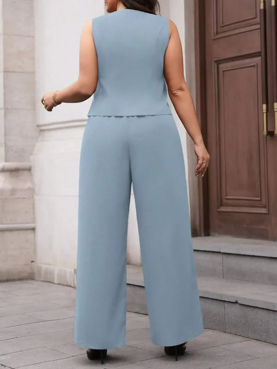 Elegant Plus Size Black Waistcoat and Trousers Suit Set